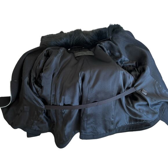 Jenni‎ Kayne Jacket Pea Coat XS Black Wool Fox Fur Collar Crop Silk Designer - Picture 10 of 14